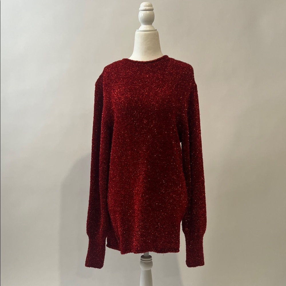 Zara Sparkling Red tinsel holiday Dress or sweater size large